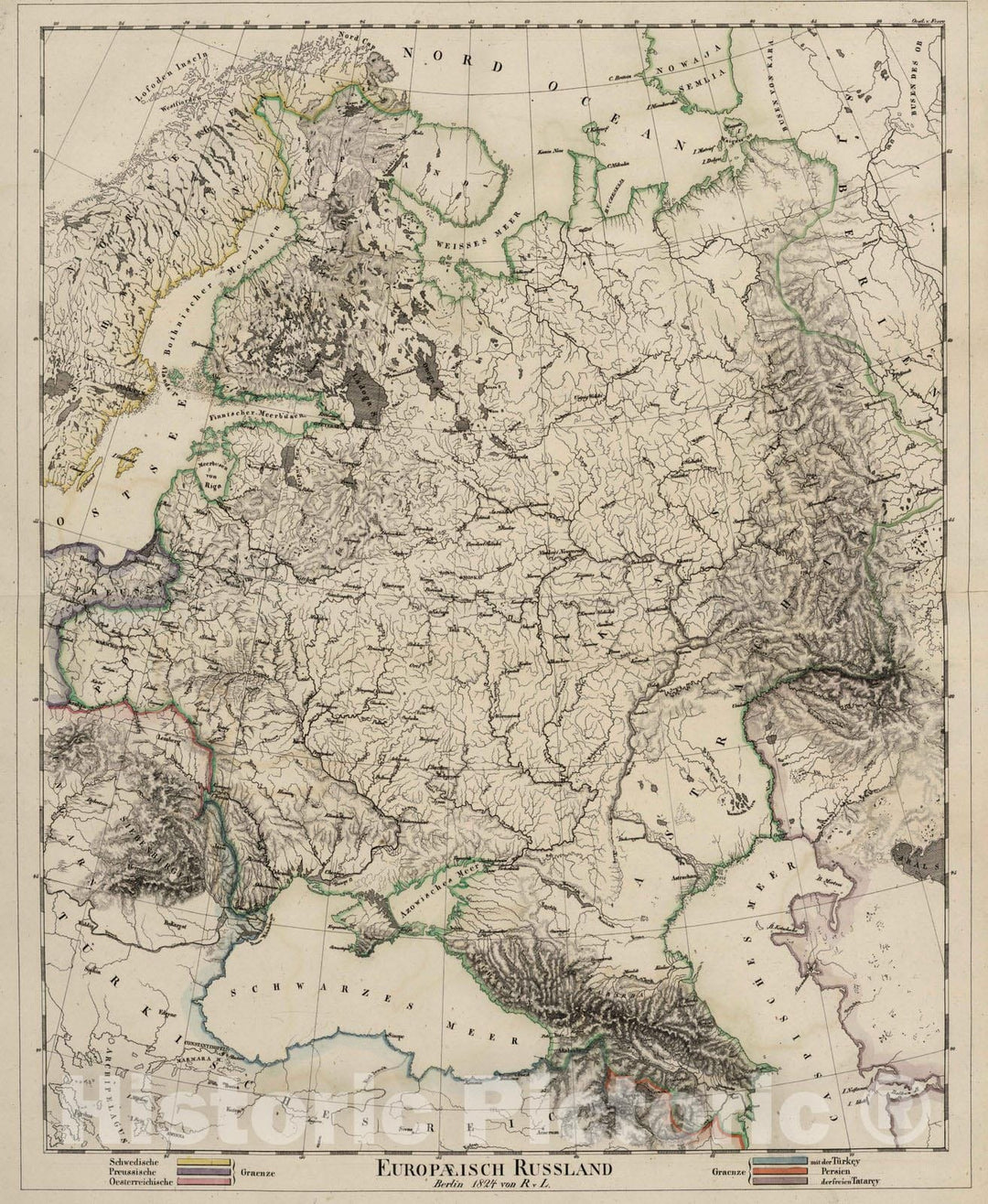 Historic Map : Finland; Russian Federation; Georgia; Ukraine, 1824 Europaeisch Russland. , Vintage Wall Art