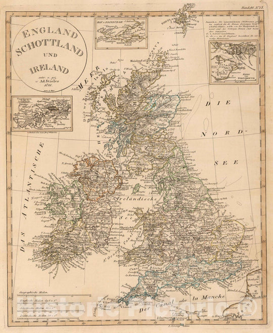 Historic Map : England; Scotland; Ireland, 1825 England, Schottland und Ireland , Vintage Wall Art