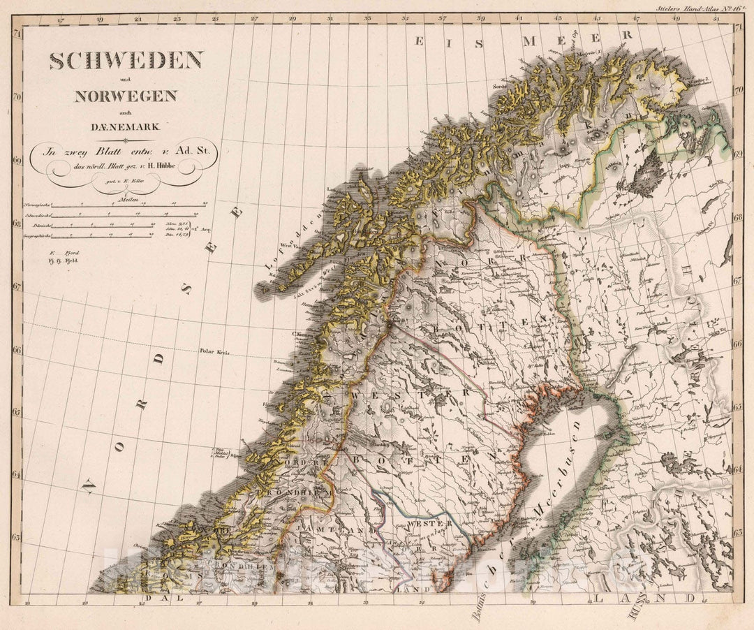 Historic Map : Denmark; Sweden; Norway, 1824 Schweden und Norwegen auch Daenemark, Nordliches Blatt , Vintage Wall Art