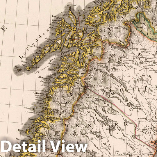 Historic Map : Denmark; Sweden; Norway, 1824 Schweden und Norwegen auch Daenemark, Nordliches Blatt , Vintage Wall Art