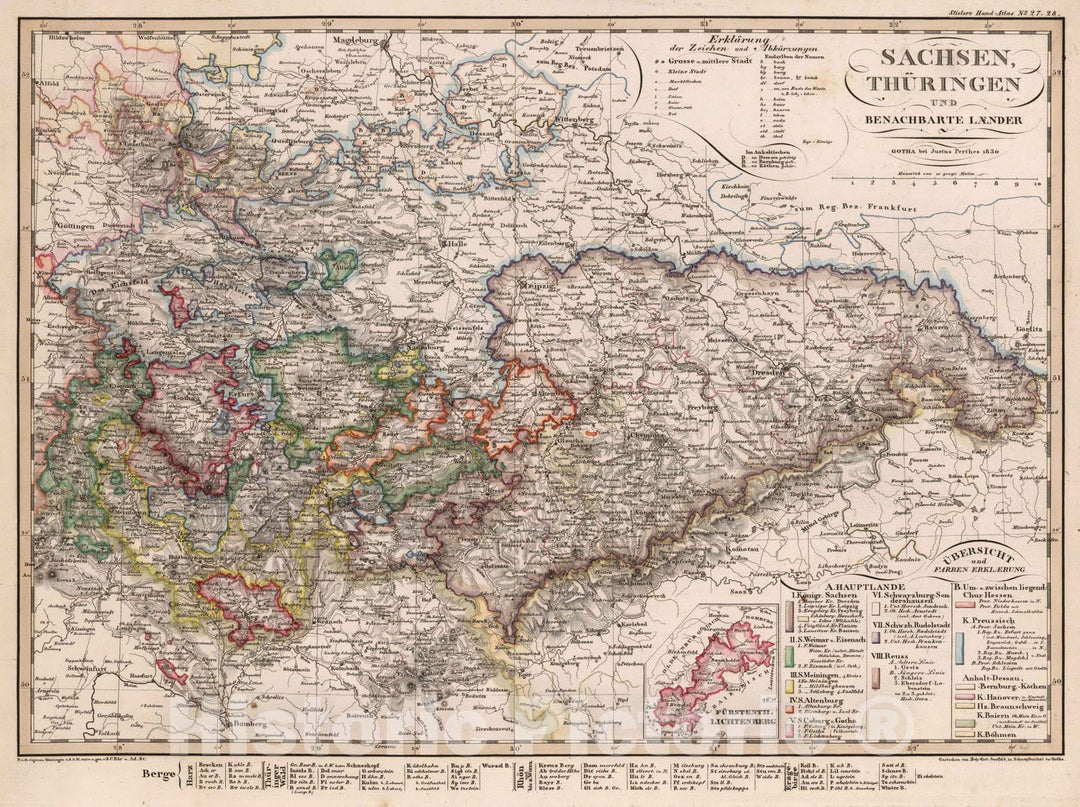 Historic Map : Germany, Saxony , Germany 1830 Sachsen, Thuringen und benachbarte Laender und Benachbarte Laender , Vintage Wall Art