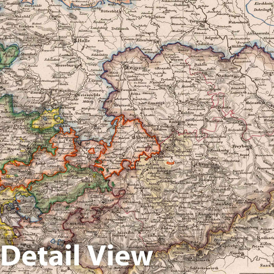 Historic Map : Germany, Saxony , Germany 1830 Sachsen, Thuringen und benachbarte Laender und Benachbarte Laender , Vintage Wall Art