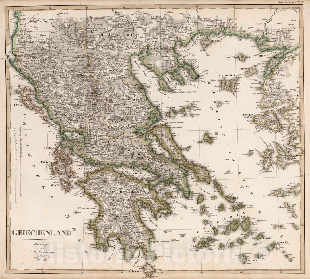 Historic Map : Greece, 1823 Griechenland , Vintage Wall Art