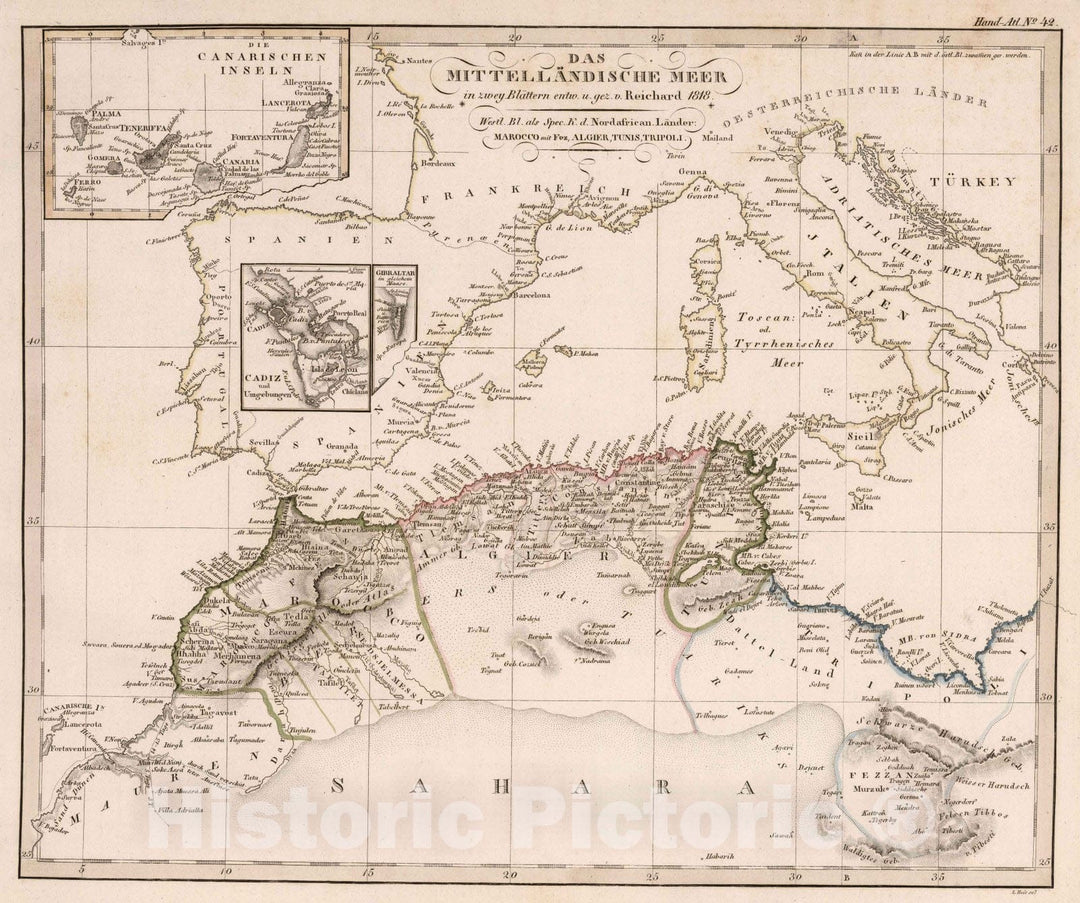 Historic Map : Mediterranean Region 1818 Das Mittellandische Meer in zwey Blattern,1818 , Vintage Wall Art