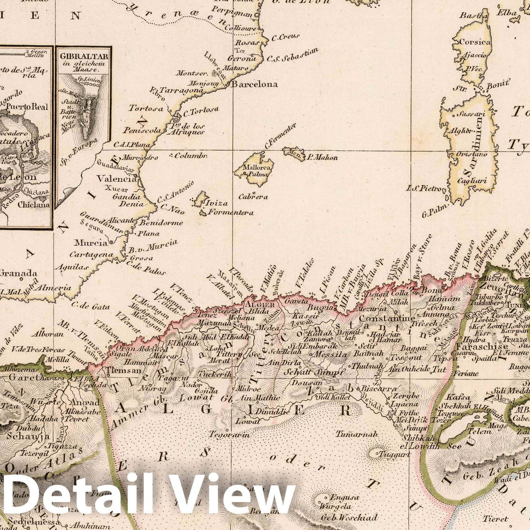 Historic Map : Mediterranean Region 1818 Das Mittellandische Meer in zwey Blattern,1818 , Vintage Wall Art