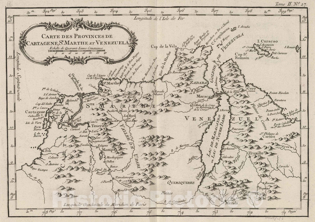 Historic Map : Colombia; Venezuela, 1764 Carte des provinces de Cartagene, S.e Marthe et Venezuela , Vintage Wall Art