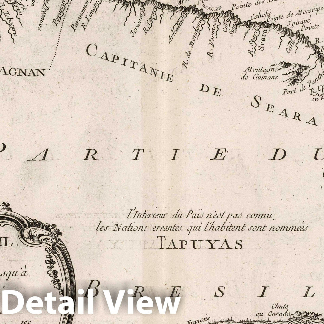 Historic Map : Brazil, 1764 Carte du Bresil, prem Partie depuis la Riviere des Amazones jusqu'a la Baye de Tous les Saints. , Vintage Wall Art