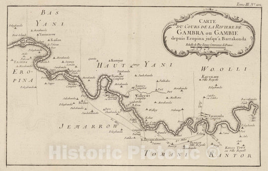 Historic Map : Gambia, West Africa 1764 Carte Du Cours De La Riviere De Gambra ou Gambie : depuis Eropina jusqua Barrakonda , Vintage Wall Art