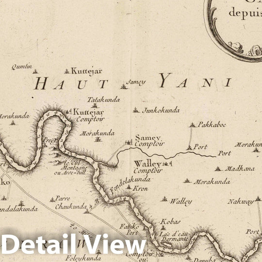 Historic Map : Gambia, West Africa 1764 Carte Du Cours De La Riviere De Gambra ou Gambie : depuis Eropina jusqua Barrakonda , Vintage Wall Art