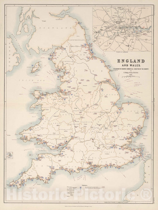 Historic Map : Statistical Atlas - 1881 England and Wales to Illustrate the Marine Commercial Position of the Country. - Vintage Wall Art