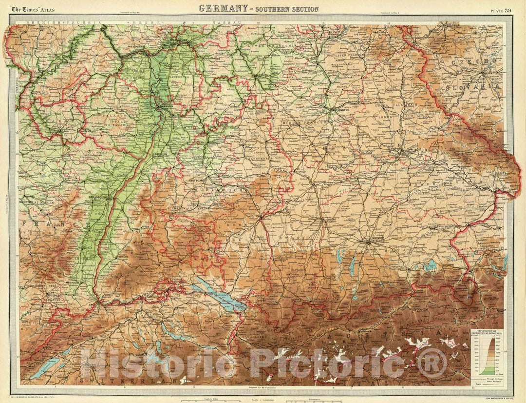 Historic Wall Map : 1922 Germany - southern section. - Vintage Wall Art