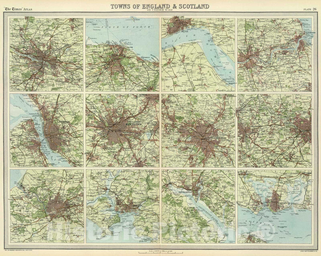 Historic Map : 1922 Towns of England & Scotland on a uniform scale. - Vintage Wall Art