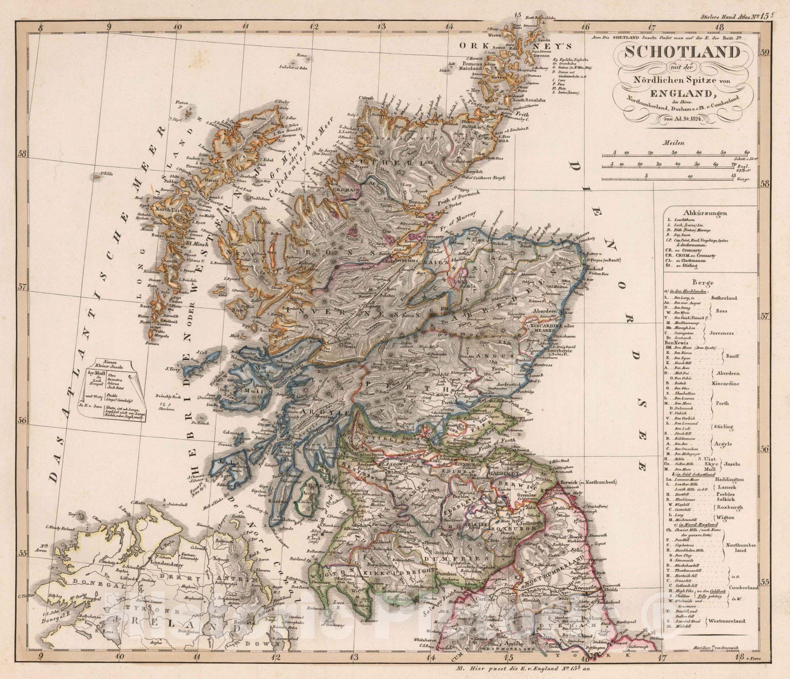 Historic Map : Scotland, 1824 Schotland , Vintage Wall Art