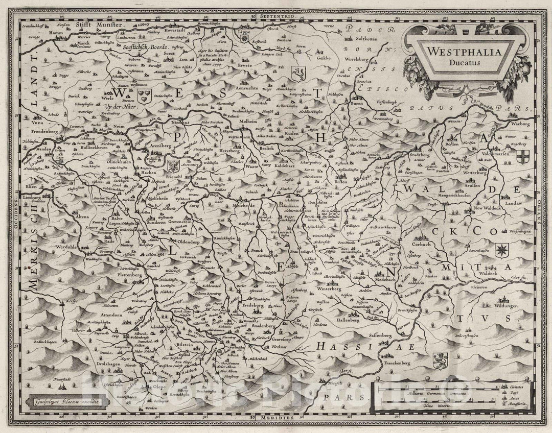 Historic Map : Westphalia , Germany 1630 Westphalia Ducatus. , Vintage Wall Art