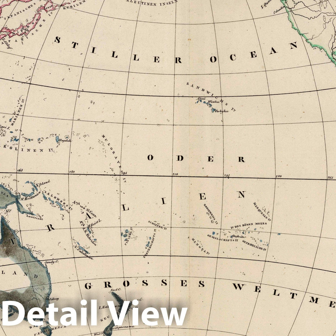 Historic Map : Oceania, Pacific 1824 Hemisphaere des Stillen Oceans. , Vintage Wall Art