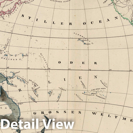 Historic Map : Oceania, Pacific 1824 Hemisphaere des Stillen Oceans. , Vintage Wall Art