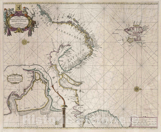 Historic Map : Finland, Dwina Bay (Russia) 1667 De Zee Custen van Ruslant, Laplant, Finmarcken, Spitsbergen en Nova Zemla. , Vintage Wall Art