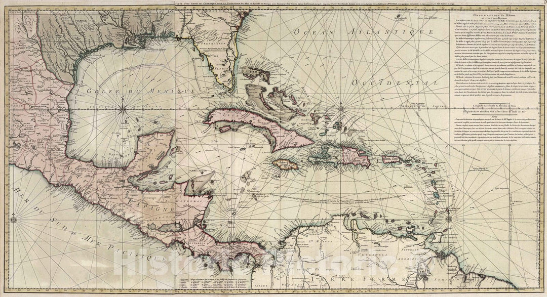 Historic Map : Mexico, Gulf of Mexico 1740 Carte d'une partie de l'Amerique pour la Navigation des Isles et du Golfe du Mexique , Vintage Wall Art