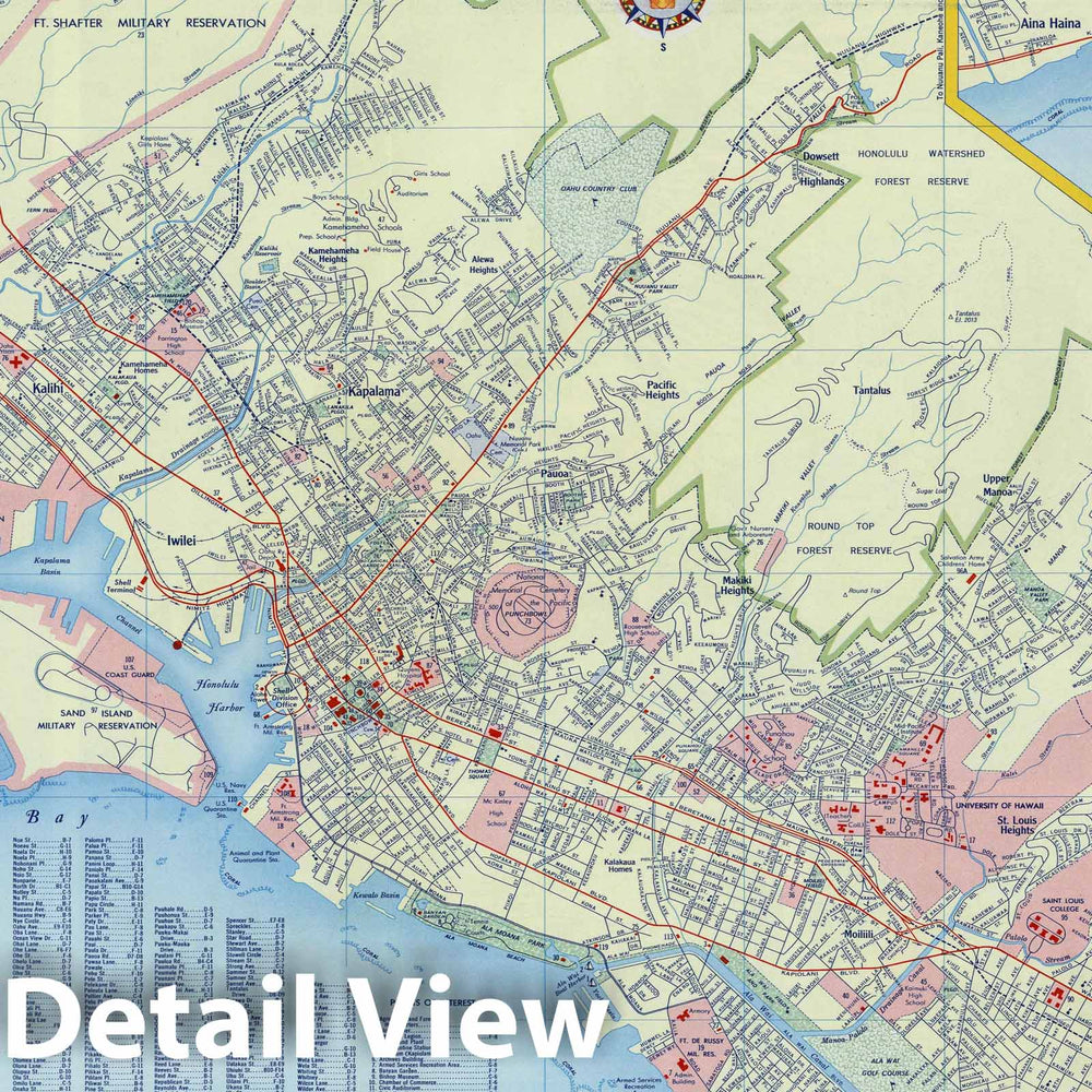 Historic Map : National Atlas - 1956 Shell Street Map of Honolulu. - Vintage Wall Art