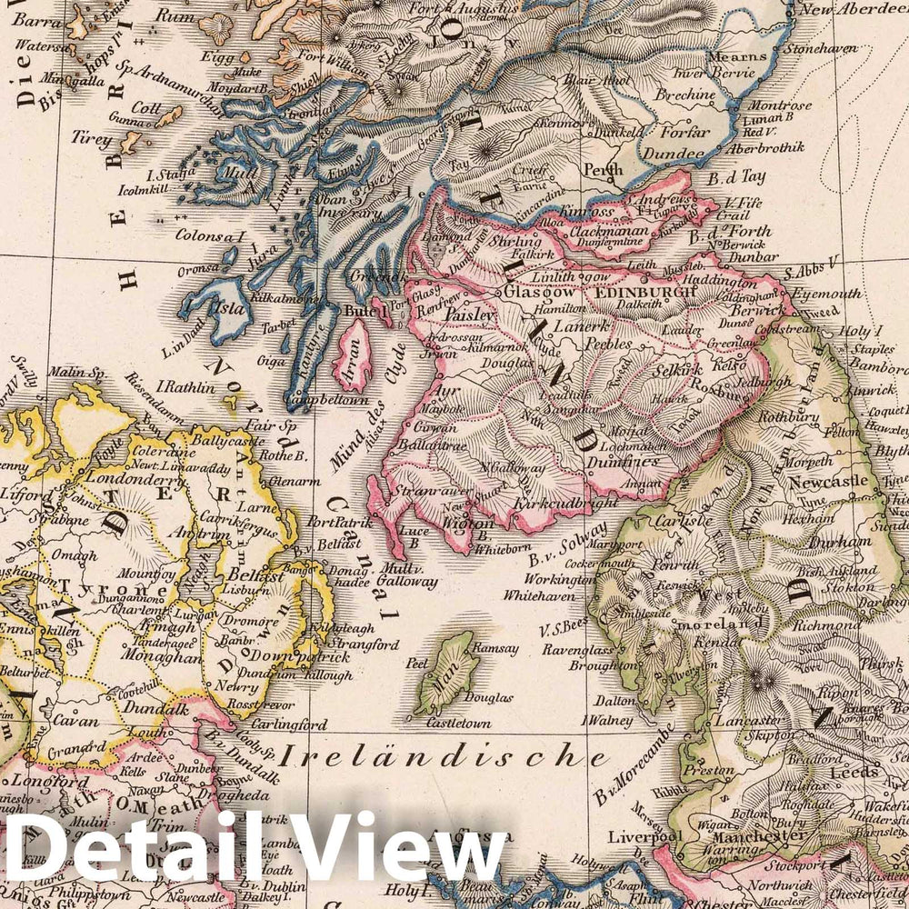 Historic Map : England; Scotland; Ireland, British Isles 1823 Die Britischen Inseln , Vintage Wall Art