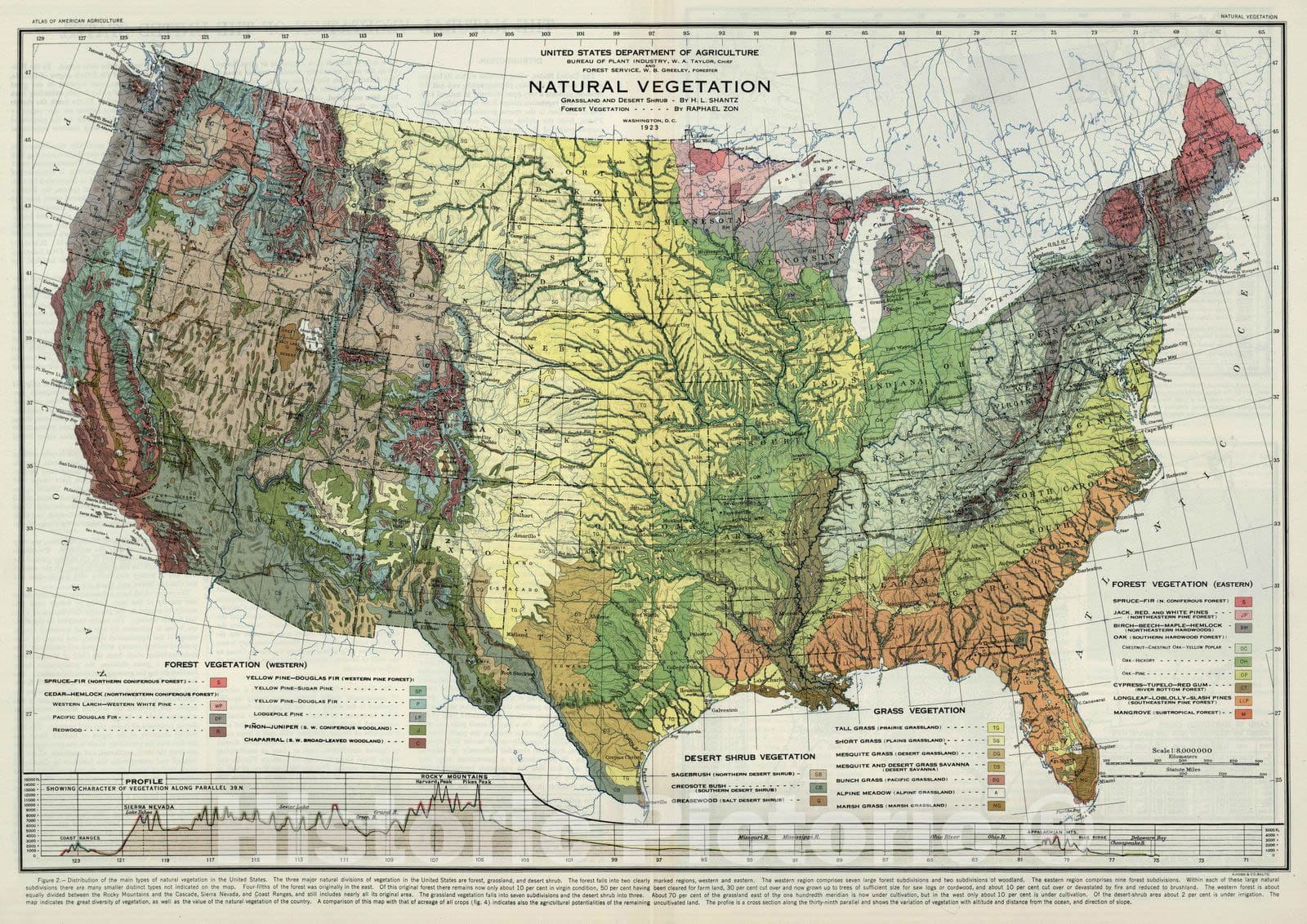 Historic Map : National Atlas - 1923 Natural Vegetation. Atlas of American Agriculture. - Vintage Wall Art