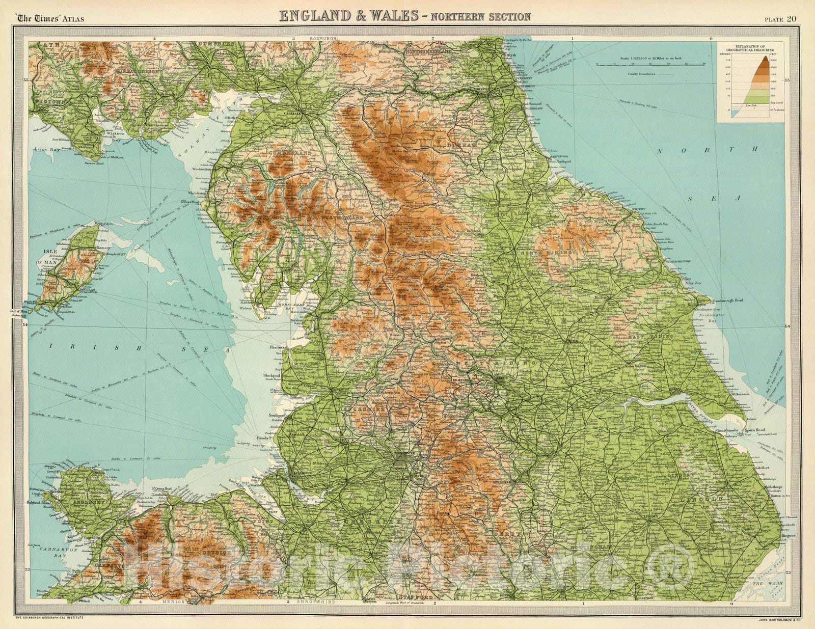 Historic Map : 1922 England & Wales, northern section. - Vintage Wall Art