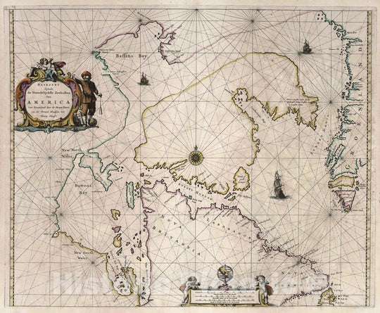 Historic Map : Canada, Greenland 1667 Paskaert Zynde de Noordelijckste Zeekusten Van America. , Vintage Wall Art