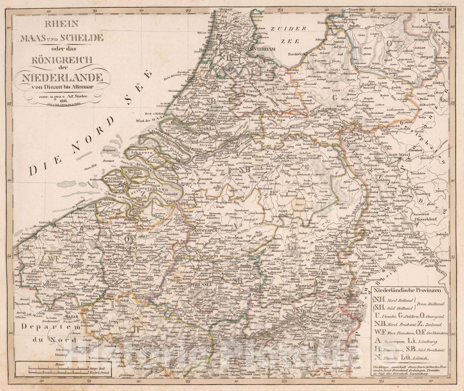 Historic Map : Germany, 1818 Rhein Maas und Schelde oder das K?nigreich der Niederlande von Dinant bis Alkmaar , Vintage Wall Art