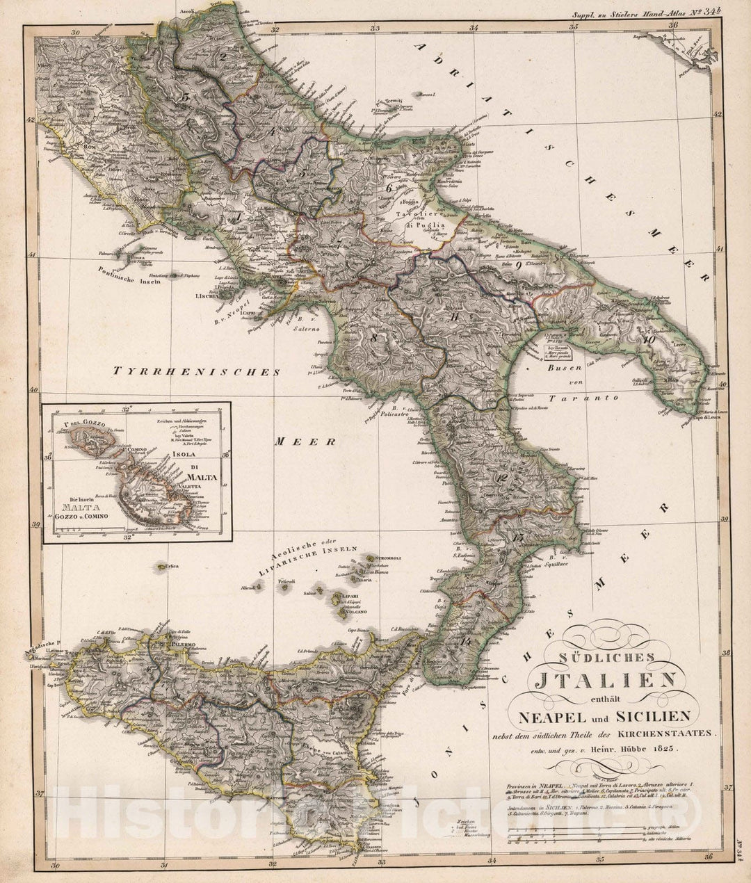 Historic Map : Italy, 1825 Sudliches Italien , Vintage Wall Art