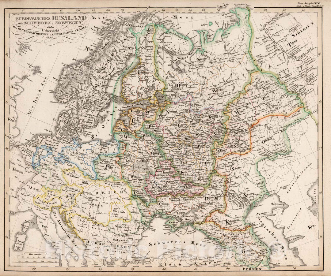 Historic Map : Sweden; Norway; Prussia , Germany; Russia, 1833 Europaeisches Russland auch Schweden u. Norwegen , Vintage Wall Art