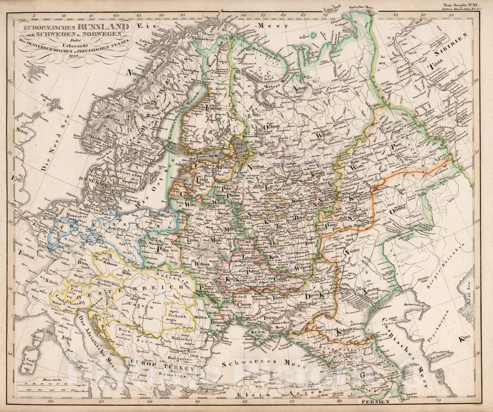 Historic Map : Sweden; Norway; Prussia , Germany; Russia, 1833 Europaeisches Russland auch Schweden u. Norwegen , Vintage Wall Art