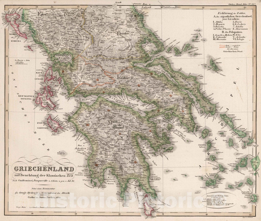 Historic Map : Greece, 1830 Griechenland mit Beachtung der Klassischen Zeit , Vintage Wall Art