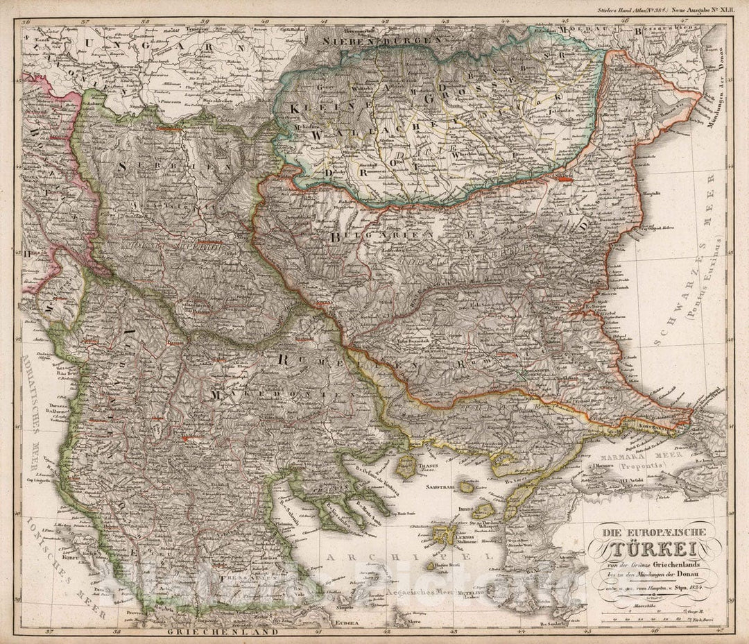 Historic Map : Turkey, 1834 Die Europaeische Turkei, 1834 , Vintage Wall Art