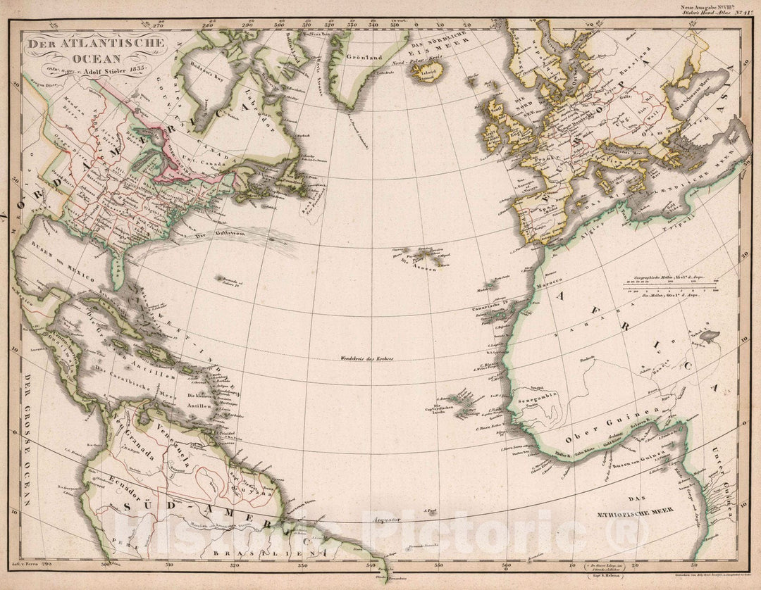 Historic Map : Atlantic Ocean 1835 Der Atlantische Ocean 1835 , Vintage Wall Art