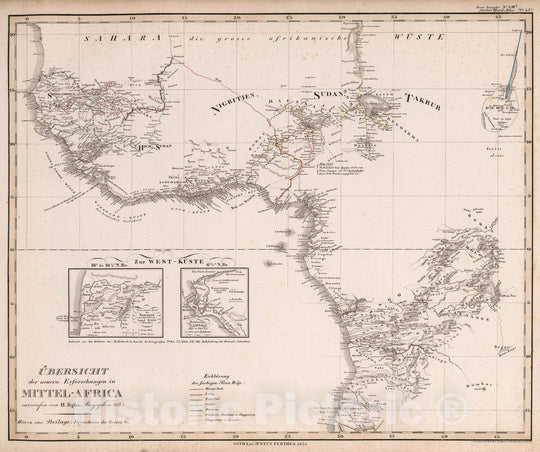 Historic Map : Central Africa 1835 Ubersicht der neuern Erforschungen in Mittel-Africa, 1835 , Vintage Wall Art