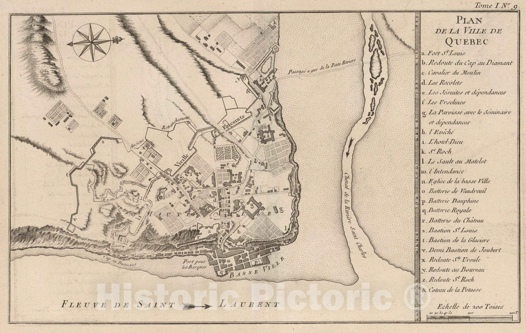 Historic Map : Quebec (Quebec), 1764 Plan de la Ville de Quebec , Vintage Wall Art