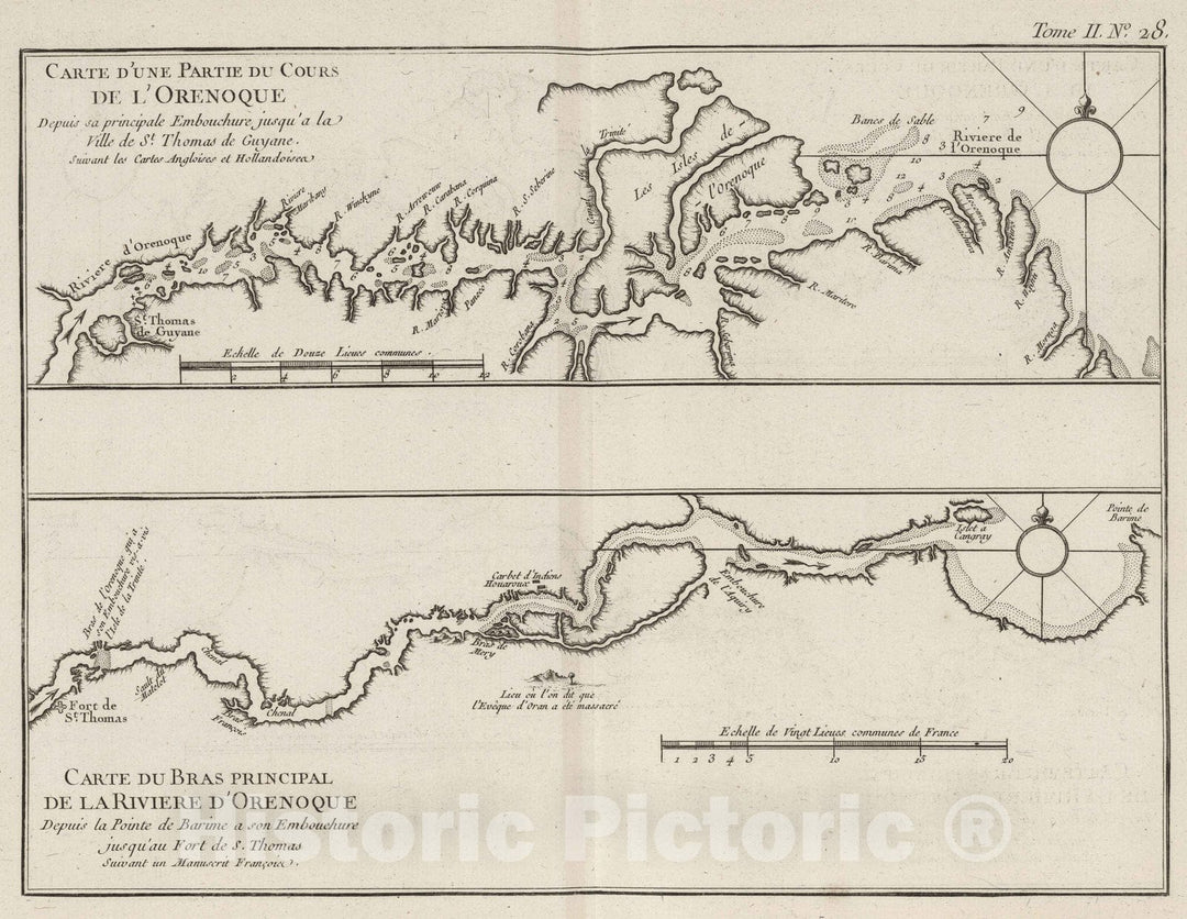 Historic Map : Venezuela, Orinoco River (Venezuela and Colombia) 1764 Carte d'une partie du cours de l'Ore?noque , Vintage Wall Art