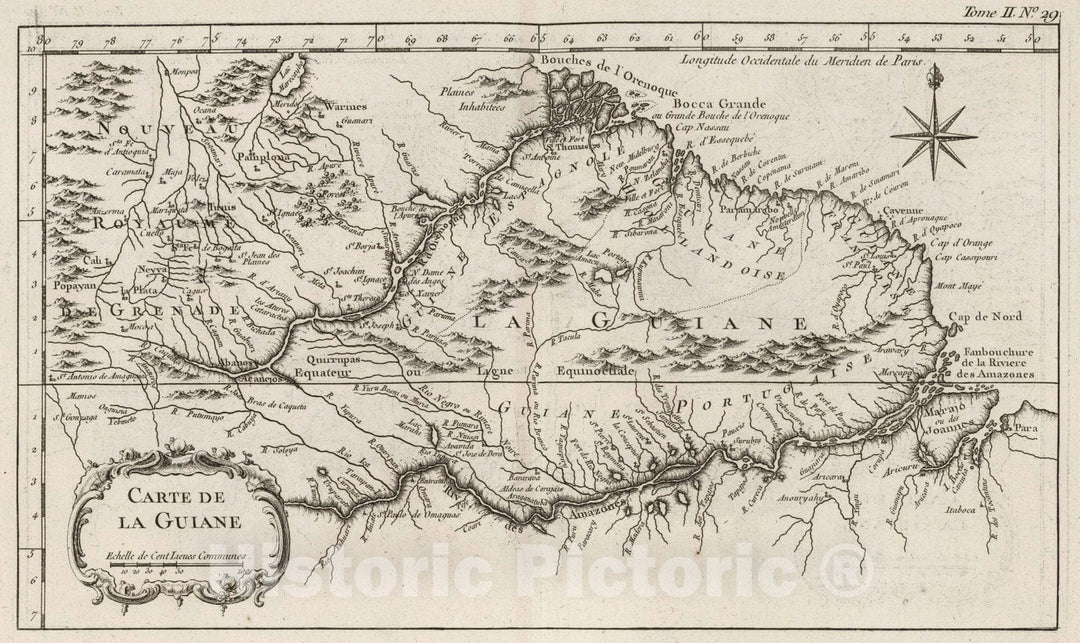 Historic Map : Guiana, Amazon river 1764 Carte de la Guiane , Vintage Wall Art