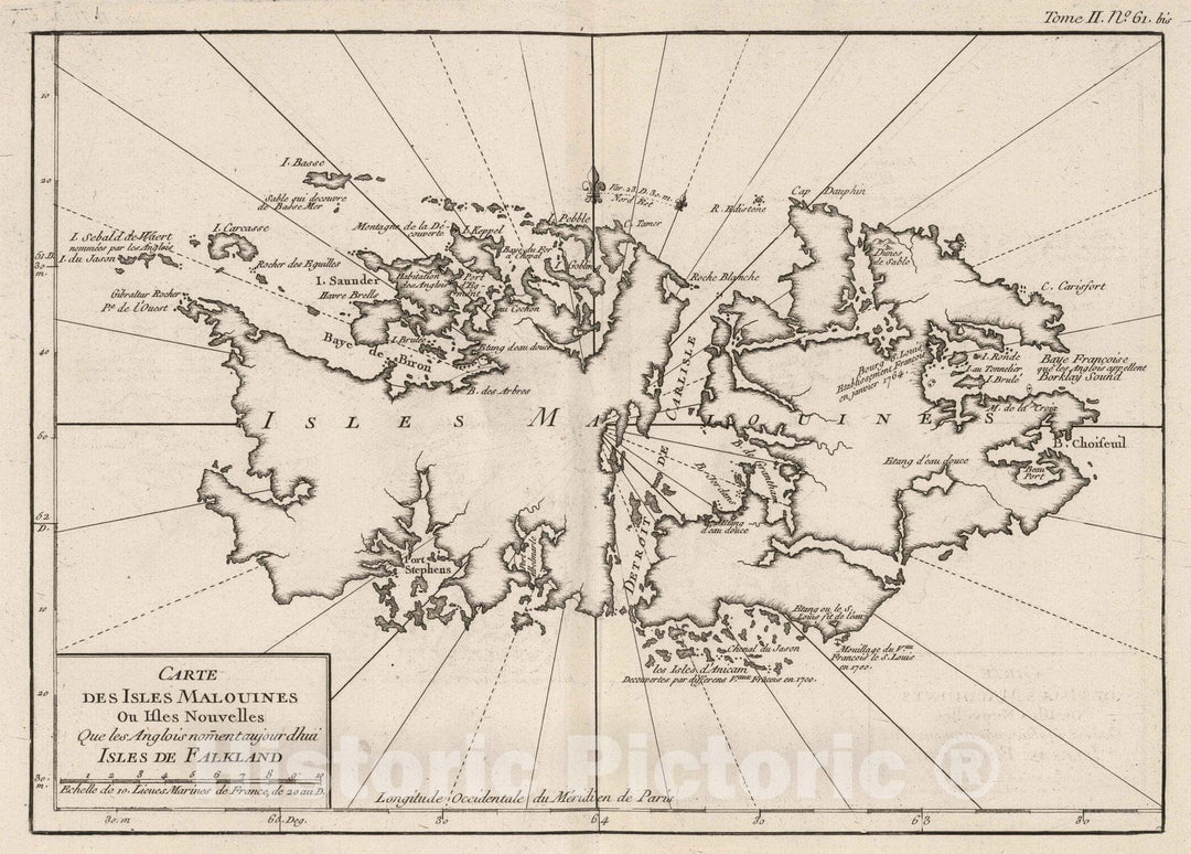 Historic Map : Argentina, Falkland Islands (Islas Malvinas) 1764 Carte des isles Malouines isles de Falkland. , Vintage Wall Art