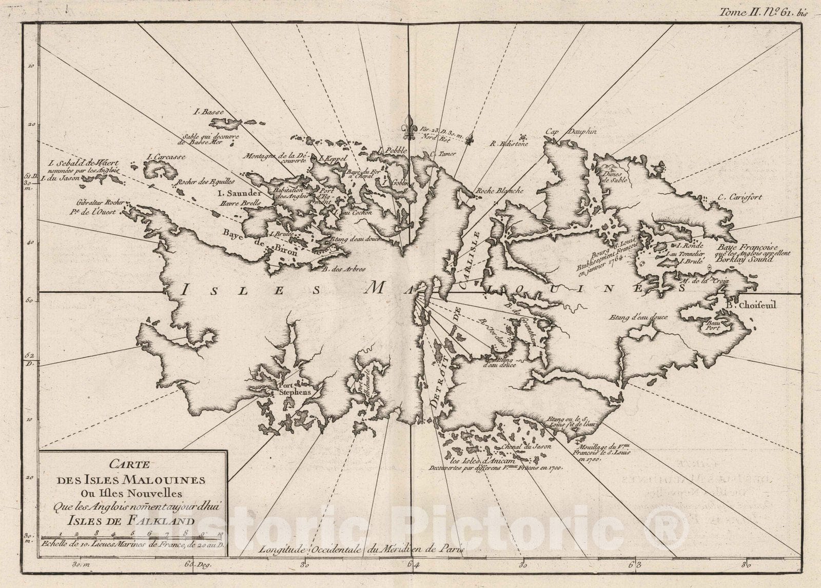 Historic Map : Argentina, Falkland Islands (Islas Malvinas) 1764 Carte des isles Malouines isles de Falkland. , Vintage Wall Art