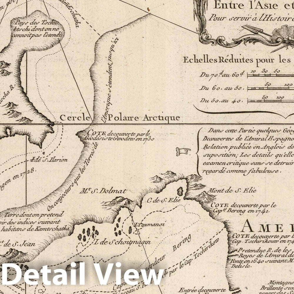 Historic Map : Pacific Coast (North America), Asia; North America 1764 Carte reduite des decouvertes des Russes : entre l'Asie et l'Amerique, Vintage Wall Art