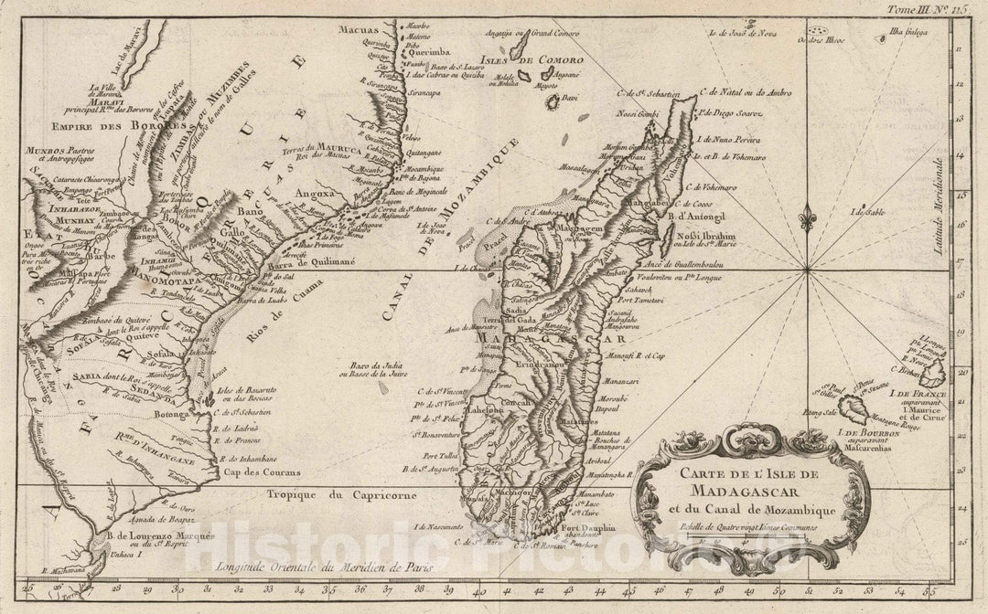 Historic Map : Madagascar; Mozambique, , Africa 1764 Carte de L'Isle de Madagascar et du Canal de Mozambique , Vintage Wall Art