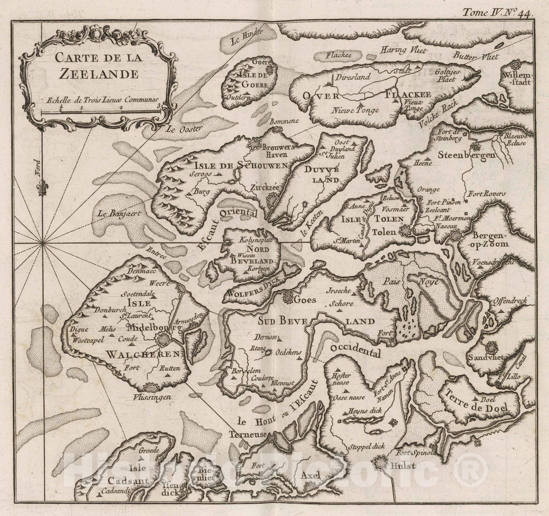 Historic Map : Netherlands, , Europe 1764 Carte de la Zeelande , Vintage Wall Art