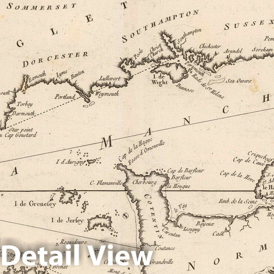 Historic Map : France; England, 1761 Costes de France depuis Brest jusqu'a Dunkerque et celles d'Angleterre qui leur sont opposees , Vintage Wall Art