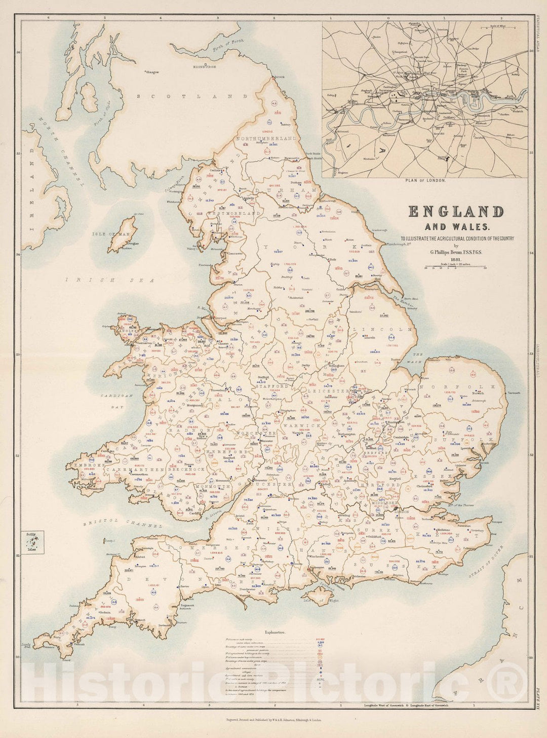 Historic Map : Statistical Atlas - 1881 England and Wales to Illustrate the Agricultural Condition of the Country. - Vintage Wall Art