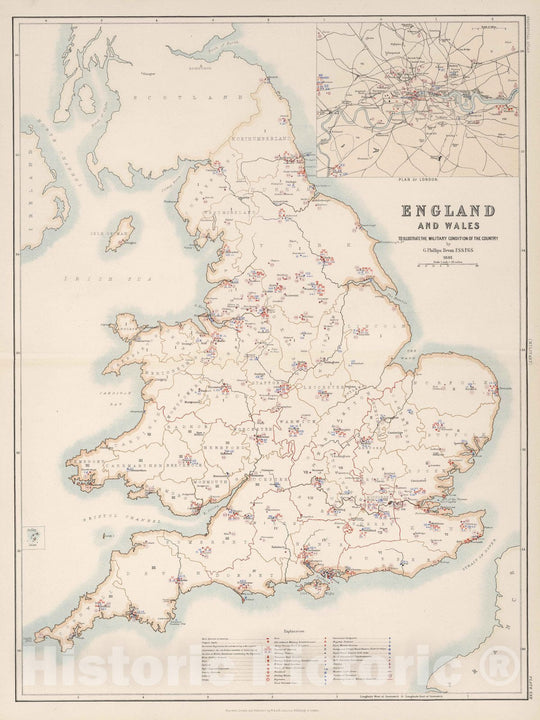 Historic Map : Statistical Atlas - 1881 England and Wales to Illustrate the Military Condition of the Country. - Vintage Wall Art