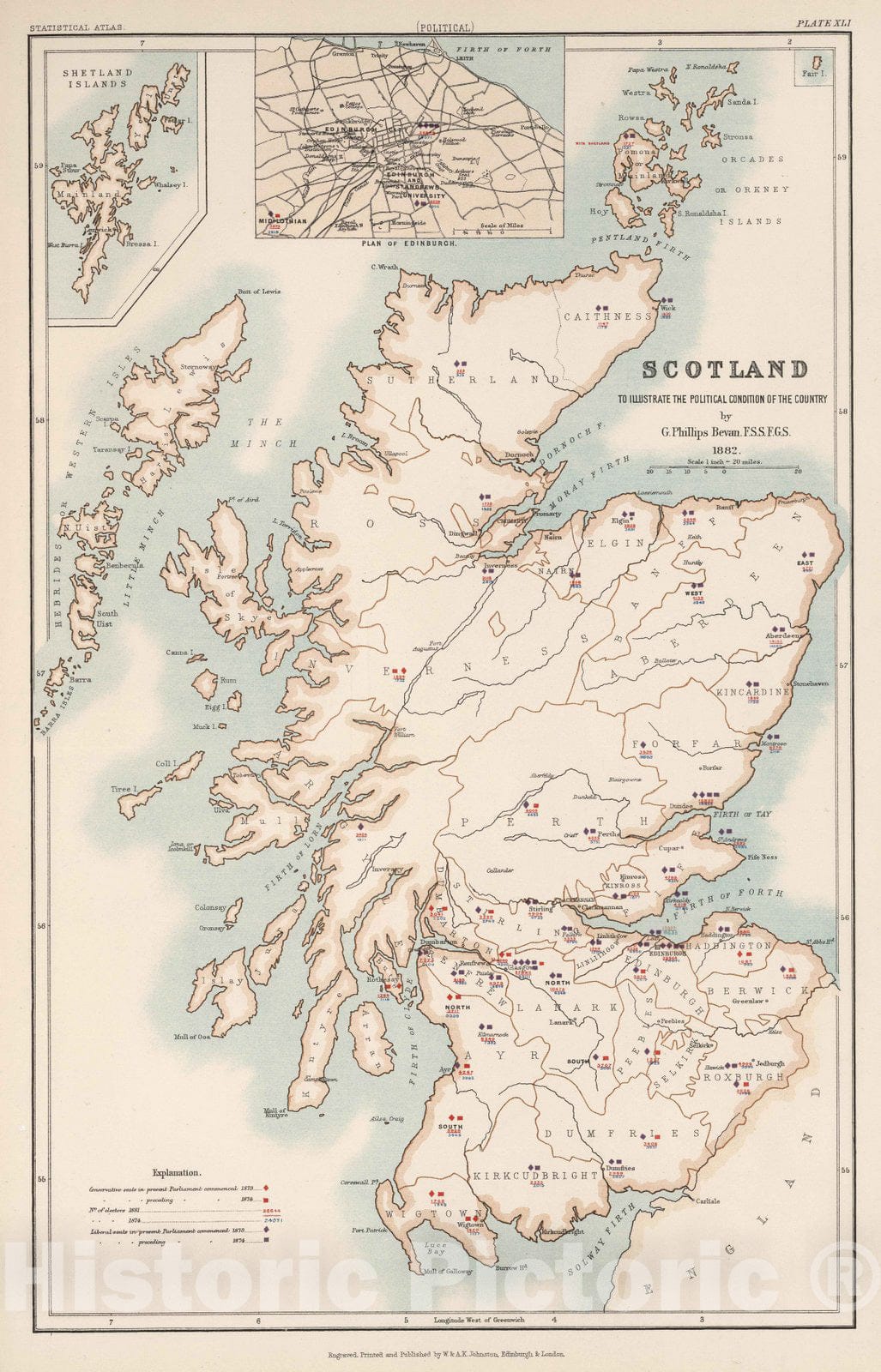 Historic Map : Statistical Atlas - 1882 Scotland to Illustrate the Political Condition of the Country. - Vintage Wall Art