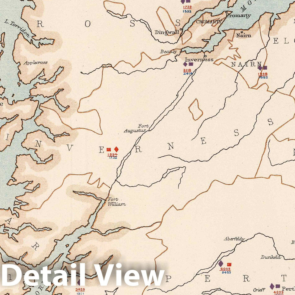 Historic Map : Statistical Atlas - 1882 Scotland to Illustrate the Political Condition of the Country. - Vintage Wall Art