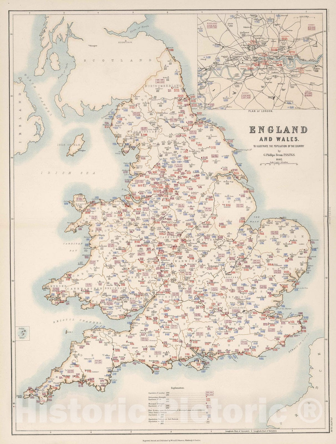 Historic Map : Statistical Atlas - 1881 England and Wales to Illustrate the Population of the Country. - Vintage Wall Art