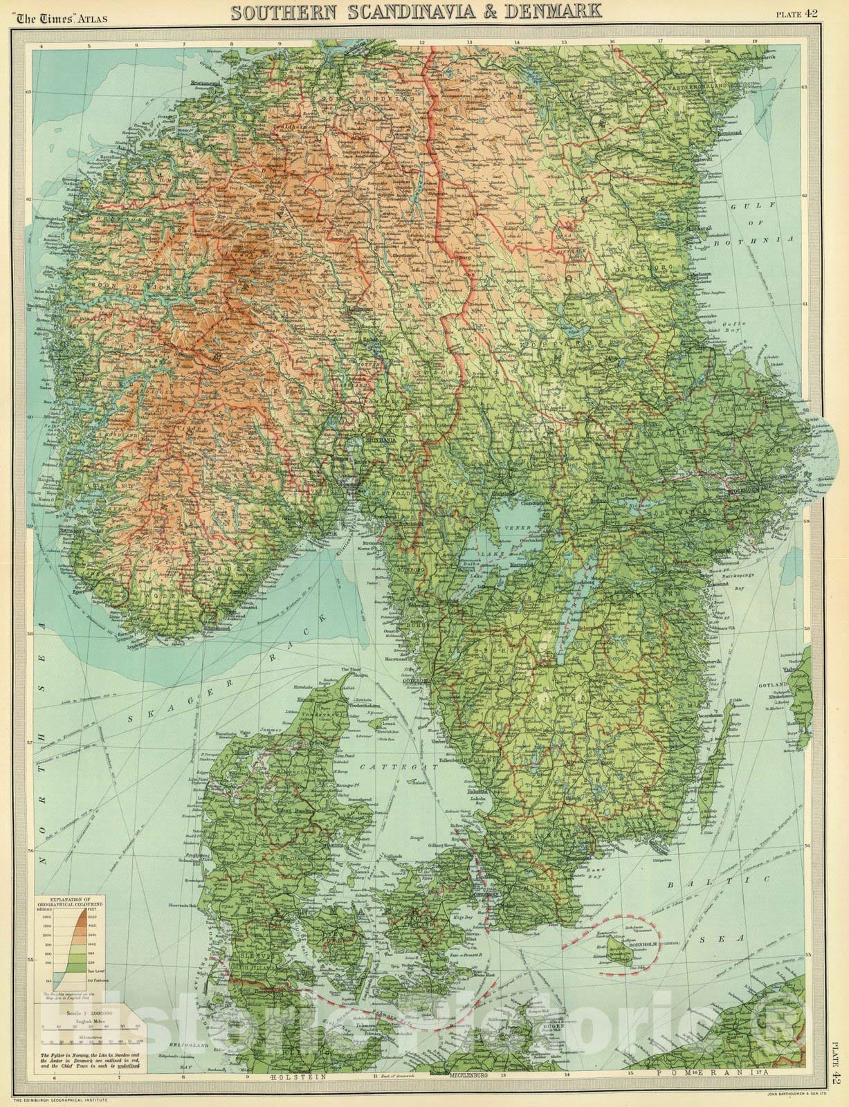 Historic Map : 1922 Southern Scandinavia & Denmark. - Vintage Wall Art